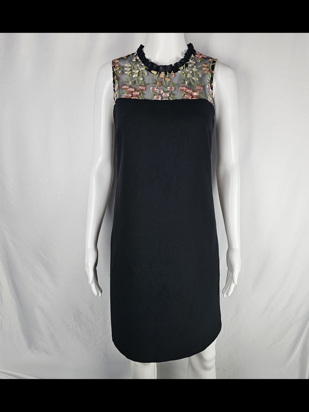 Karl Lagerfeld Black Mini Dress with Pink & Green Floral Embroidery